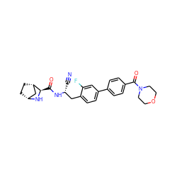 N#C[C@H](Cc1ccc(-c2ccc(C(=O)N3CCOCC3)cc2)cc1F)NC(=O)[C@H]1N[C@@H]2CC[C@H]1C2 ZINC000219296028