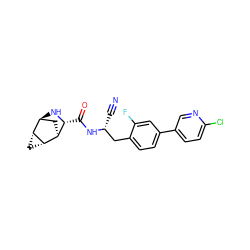 N#C[C@H](Cc1ccc(-c2ccc(Cl)nc2)cc1F)NC(=O)[C@H]1N[C@H]2C[C@@H]1[C@@H]1C[C@H]21 ZINC000219311592