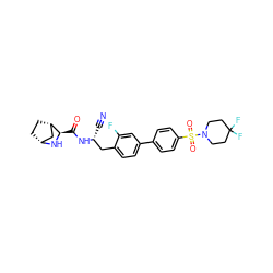 N#C[C@H](Cc1ccc(-c2ccc(S(=O)(=O)N3CCC(F)(F)CC3)cc2)cc1F)NC(=O)[C@H]1N[C@@H]2CC[C@H]1C2 ZINC000219314685