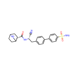 N#C[C@H](Cc1ccc(-c2ccc(S(N)(=O)=O)cc2)cc1)NC(=O)[C@H]1NC2CCC1CC2 ZINC000169709120