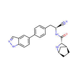 N#C[C@H](Cc1ccc(-c2ccc3[nH]ncc3c2)cc1)NC(=O)[C@H]1N[C@@H]2CC[C@H]1C2 ZINC000221941663