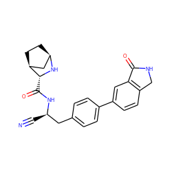 N#C[C@H](Cc1ccc(-c2ccc3c(c2)C(=O)NC3)cc1)NC(=O)[C@H]1N[C@@H]2CC[C@H]1C2 ZINC000221947593