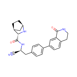 N#C[C@H](Cc1ccc(-c2ccc3c(c2)C(=O)NCC3)cc1)NC(=O)[C@H]1N[C@@H]2CC[C@H]1C2 ZINC000221930869