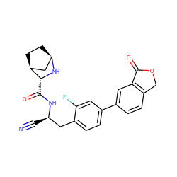 N#C[C@H](Cc1ccc(-c2ccc3c(c2)C(=O)OC3)cc1F)NC(=O)[C@H]1N[C@@H]2CC[C@H]1C2 ZINC000219294032