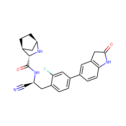 N#C[C@H](Cc1ccc(-c2ccc3c(c2)CC(=O)N3)cc1F)NC(=O)[C@H]1N[C@@H]2CC[C@H]1C2 ZINC000219310538