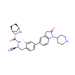 N#C[C@H](Cc1ccc(-c2ccc3c(c2)CC(=O)N3C2CCNCC2)cc1F)NC(=O)[C@H]1N[C@@H]2CC[C@H]1C2 ZINC000219322320