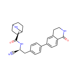 N#C[C@H](Cc1ccc(-c2ccc3c(c2)CCNC3=O)cc1)NC(=O)[C@H]1NC2CCC1CC2 ZINC000169709127