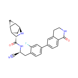 N#C[C@H](Cc1ccc(-c2ccc3c(c2)CCNC3=O)cc1F)NC(=O)[C@H]1N[C@H]2C[C@@H]1[C@@H]1C[C@H]21 ZINC000219308697