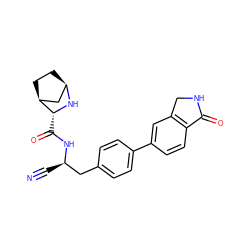 N#C[C@H](Cc1ccc(-c2ccc3c(c2)CNC3=O)cc1)NC(=O)[C@H]1N[C@@H]2CC[C@H]1C2 ZINC000221910533