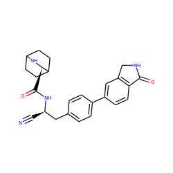 N#C[C@H](Cc1ccc(-c2ccc3c(c2)CNC3=O)cc1)NC(=O)[C@H]1NC2CCC1CC2 ZINC000169709118