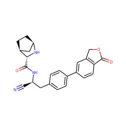 N#C[C@H](Cc1ccc(-c2ccc3c(c2)COC3=O)cc1)NC(=O)[C@H]1N[C@@H]2CC[C@H]1C2 ZINC000221916465