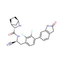 N#C[C@H](Cc1ccc(-c2ccc3c(c2)NC(=O)C3)c(F)c1F)NC(=O)[C@H]1N[C@@H]2CC[C@H]1C2 ZINC000220832453