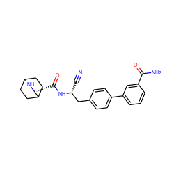 N#C[C@H](Cc1ccc(-c2cccc(C(N)=O)c2)cc1)NC(=O)[C@H]1NC2CCC1CC2 ZINC000169709125