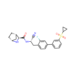 N#C[C@H](Cc1ccc(-c2cccc(S(=O)(=O)C3CC3)c2)cc1F)NC(=O)[C@H]1N[C@@H]2CC[C@H]1C2 ZINC000219315882