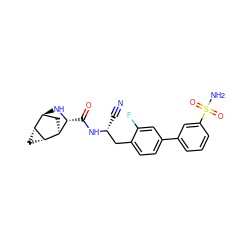 N#C[C@H](Cc1ccc(-c2cccc(S(N)(=O)=O)c2)cc1F)NC(=O)[C@H]1N[C@H]2C[C@@H]1[C@@H]1C[C@H]21 ZINC000219303533