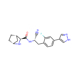 N#C[C@H](Cc1ccc(-c2cn[nH]c2)cc1F)NC(=O)[C@H]1N[C@@H]2CC[C@H]1C2 ZINC000219295154