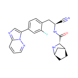 N#C[C@H](Cc1ccc(-c2cnc3cccnn23)cc1F)NC(=O)[C@H]1N[C@@H]2CC[C@H]1C2 ZINC000219322437