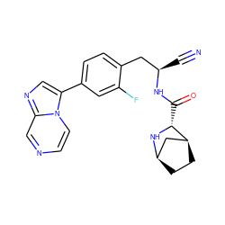 N#C[C@H](Cc1ccc(-c2cnc3cnccn23)cc1F)NC(=O)[C@H]1N[C@@H]2CC[C@H]1C2 ZINC000219321920