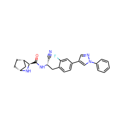 N#C[C@H](Cc1ccc(-c2cnn(-c3ccccc3)c2)cc1F)NC(=O)[C@H]1N[C@@H]2CC[C@H]1C2 ZINC000219291762