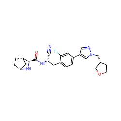 N#C[C@H](Cc1ccc(-c2cnn(C[C@@H]3CCOC3)c2)cc1F)NC(=O)[C@H]1N[C@@H]2CC[C@H]1C2 ZINC000219308046