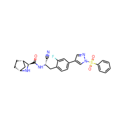 N#C[C@H](Cc1ccc(-c2cnn(S(=O)(=O)c3ccccc3)c2)cc1F)NC(=O)[C@H]1N[C@@H]2CC[C@H]1C2 ZINC000219289420