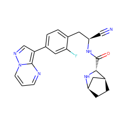 N#C[C@H](Cc1ccc(-c2cnn3cccnc23)cc1F)NC(=O)[C@H]1N[C@@H]2CC[C@H]1C2 ZINC000219291470