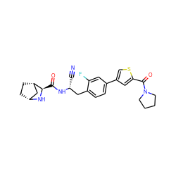 N#C[C@H](Cc1ccc(-c2csc(C(=O)N3CCCC3)c2)cc1F)NC(=O)[C@H]1N[C@@H]2CC[C@H]1C2 ZINC000219318912