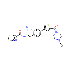 N#C[C@H](Cc1ccc(-c2csc(C(=O)N3CCN(C4CC4)CC3)c2)cc1F)NC(=O)[C@H]1N[C@@H]2CC[C@H]1C2 ZINC000220820680