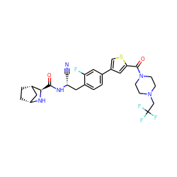 N#C[C@H](Cc1ccc(-c2csc(C(=O)N3CCN(CC(F)(F)F)CC3)c2)cc1F)NC(=O)[C@H]1N[C@@H]2CC[C@H]1C2 ZINC000220820842