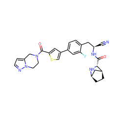 N#C[C@H](Cc1ccc(-c2csc(C(=O)N3CCn4nccc4C3)c2)cc1F)NC(=O)[C@H]1N[C@@H]2CC[C@H]1C2 ZINC000220833024