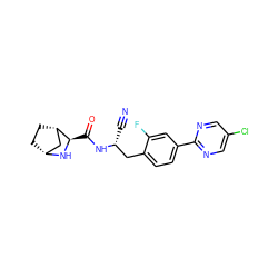 N#C[C@H](Cc1ccc(-c2ncc(Cl)cn2)cc1F)NC(=O)[C@H]1N[C@@H]2CC[C@H]1C2 ZINC000219324774