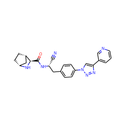 N#C[C@H](Cc1ccc(-n2cc(-c3cccnc3)nn2)cc1)NC(=O)[C@H]1N[C@@H]2CC[C@H]1C2 ZINC000221932451