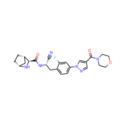 N#C[C@H](Cc1ccc(-n2cc(C(=O)N3CCOCC3)cn2)cc1F)NC(=O)[C@H]1N[C@@H]2CC[C@H]1C2 ZINC000219324433