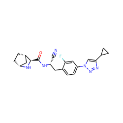 N#C[C@H](Cc1ccc(-n2cc(C3CC3)nn2)cc1F)NC(=O)[C@H]1N[C@@H]2CC[C@H]1C2 ZINC000219296183