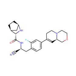 N#C[C@H](Cc1ccc(C2=C[C@@H]3COCCN3CC2)cc1F)NC(=O)[C@H]1N[C@@H]2CC[C@H]1C2 ZINC000219303317