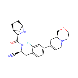 N#C[C@H](Cc1ccc(C2=CCN3CCOC[C@@H]3C2)cc1F)NC(=O)[C@H]1N[C@@H]2CC[C@H]1C2 ZINC000219303198