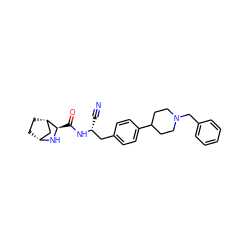 N#C[C@H](Cc1ccc(C2CCN(Cc3ccccc3)CC2)cc1)NC(=O)[C@H]1N[C@@H]2CC[C@H]1C2 ZINC000221937887