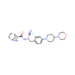 N#C[C@H](Cc1ccc(N2CCC(N3CCOCC3)CC2)cc1F)NC(=O)[C@H]1N[C@@H]2CC[C@H]1C2 ZINC000219323697