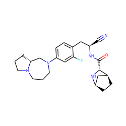 N#C[C@H](Cc1ccc(N2CCCN3CCC[C@@H]3C2)cc1F)NC(=O)[C@H]1N[C@@H]2CC[C@H]1C2 ZINC000219301384