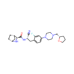 N#C[C@H](Cc1ccc(N2CCN(C[C@@H]3CCCO3)CC2)cc1F)NC(=O)[C@H]1N[C@@H]2CC[C@H]1C2 ZINC000219319124