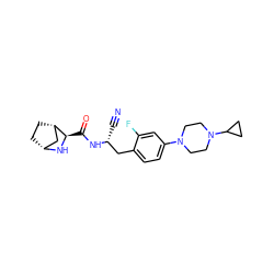 N#C[C@H](Cc1ccc(N2CCN(C3CC3)CC2)cc1F)NC(=O)[C@H]1N[C@@H]2CC[C@H]1C2 ZINC000219319706