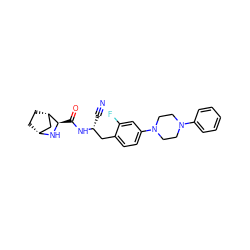 N#C[C@H](Cc1ccc(N2CCN(c3ccccc3)CC2)cc1F)NC(=O)[C@H]1N[C@@H]2CC[C@H]1C2 ZINC000226121173