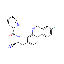 N#C[C@H](Cc1ccc2c(c1)[nH]c(=O)c1cc(F)ccc12)NC(=O)[C@H]1N[C@@H]2CC[C@H]1C2 ZINC000219310101