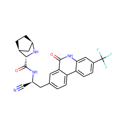 N#C[C@H](Cc1ccc2c(c1)c(=O)[nH]c1cc(C(F)(F)F)ccc12)NC(=O)[C@H]1N[C@@H]2CC[C@H]1C2 ZINC000219293069