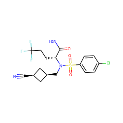 N#C[C@H]1C[C@@H](CN([C@H](CCC(F)(F)F)C(N)=O)S(=O)(=O)c2ccc(Cl)cc2)C1 ZINC000103000069