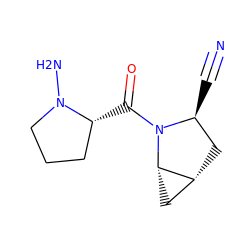 N#C[C@H]1C[C@@H]2C[C@@H]2N1C(=O)[C@@H]1CCCN1N ZINC000026577716