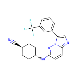 N#C[C@H]1CC[C@H](Nc2ccc3ncc(-c4cccc(C(F)(F)F)c4)n3n2)CC1 ZINC001772593041