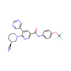 N#C[C@H]1CCCN(c2ncc(C(=O)Nc3ccc(OC(F)(F)F)cc3)cc2-c2cncnc2)C1 ZINC001772575708