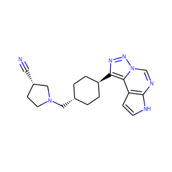 N#C[C@H]1CCN(C[C@H]2CC[C@H](c3nnn4cnc5[nH]ccc5c34)CC2)C1 ZINC001772658028