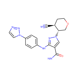 N#C[C@H]1CCOC[C@@H]1n1cc(C(N)=O)c(Nc2ccc(-n3ccnn3)cc2)n1 ZINC001772644293